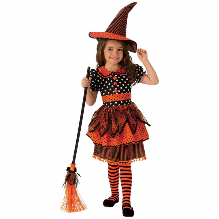 Polka Dot Witch Orange Sorceress Halloween Book Week Child Girls Costume
