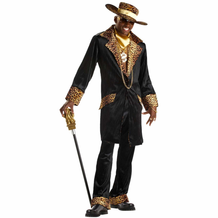 Supa Mac Daddy Black Leopard Pimp Gangster Men Costume