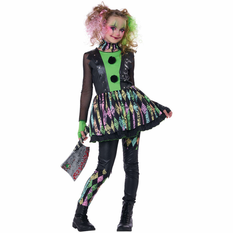 Crazy Carnival Clown Psycho Killer Evil Horror Halloween Child Girls Costume