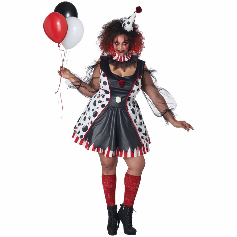 Twisted Clown Horror Joker Evil Jester Circus Adult Womens Costume Plus