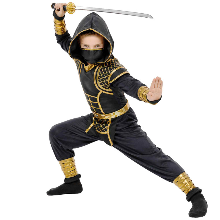 Cloaked Ninja Gold Japanese Warrior Fighter Book Week Child Boys Costume