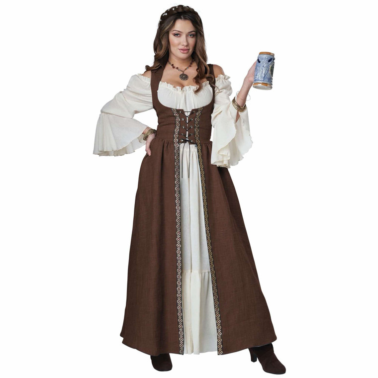 Medieval Renaissance Brown Pirate Beer Maid Marion Womens Costume Overdress