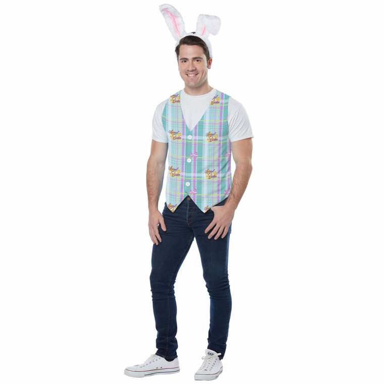 Easter Bunny Hare Rabbit Headband Vest Holiday Dress Up Mens Costume Kit