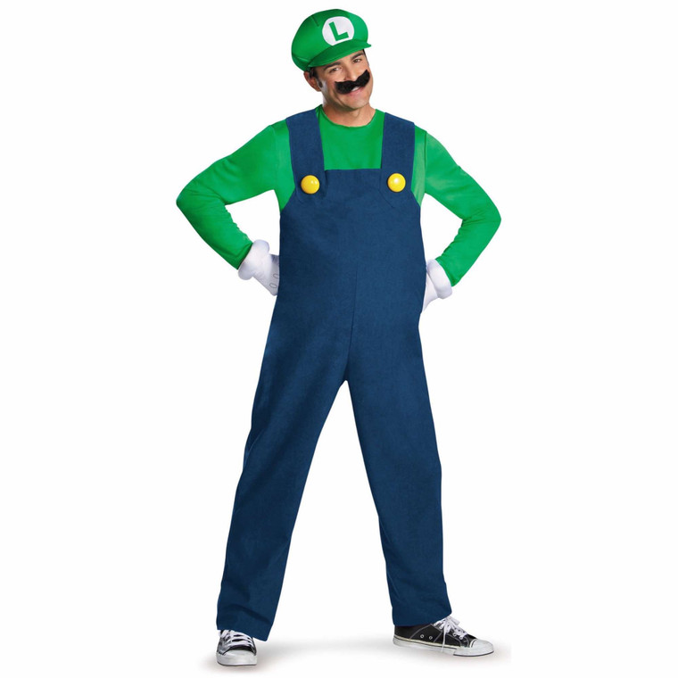 Luigi Deluxe Nintendo Super Mario Bros Video Game Plumber Mens Costume L/XL