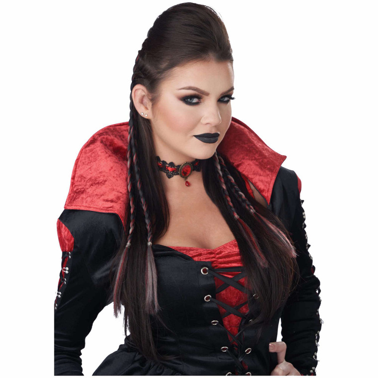 Steampunk Pirate Black Grey Red Girls Clip-In Braids