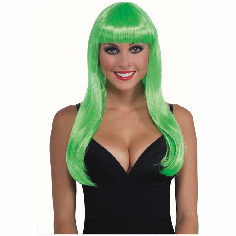 Green Neon 80s Long Disco Womens Wig