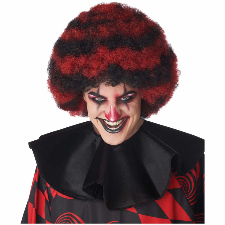 Spiral Clown Horror Black Red Two Tone Afro Adult Unisex Wig