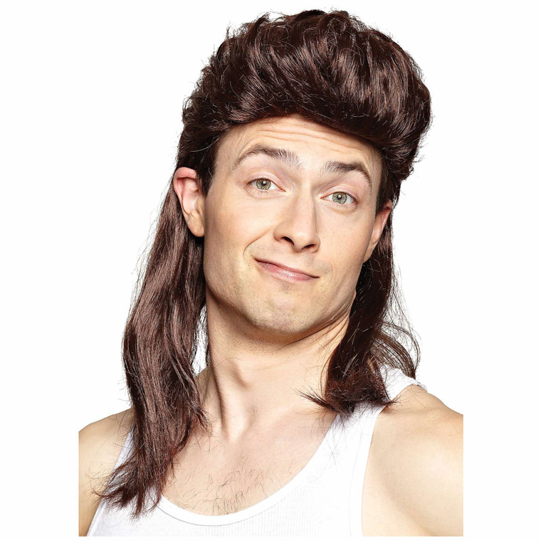 Nightclub Mullet 80s Brown Mens Wig