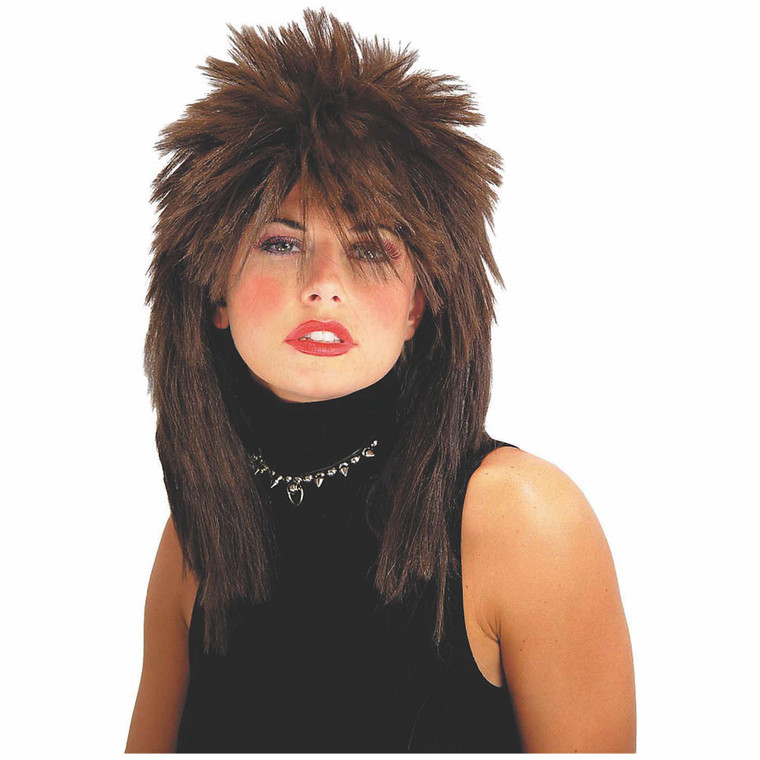 Rock Star Brown Mullet 80s Punk Spiked Top Women Wig