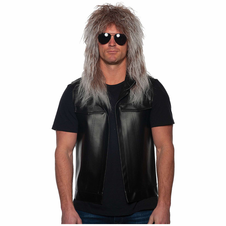 Rocker 80s Brown Grey Adult Unisex Wig