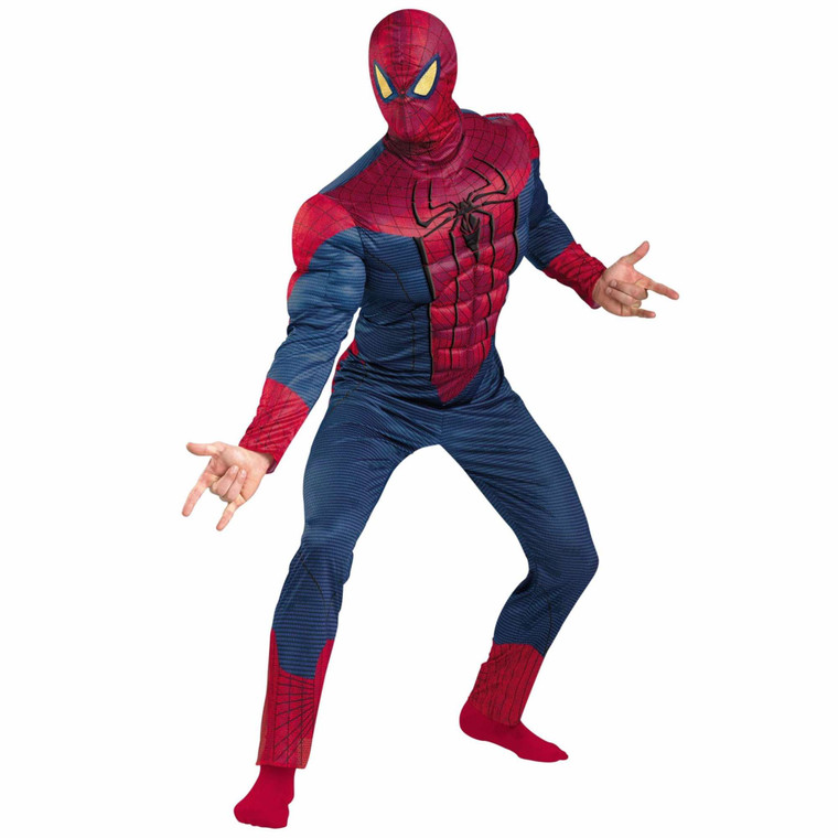 Spiderman Deluxe The Amazing Spider-Man Marvel Superhero Men Costume Plus XXL