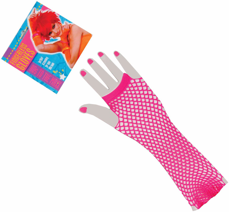 80s Disco Womens Pink Fishnet Fingerless Gloves