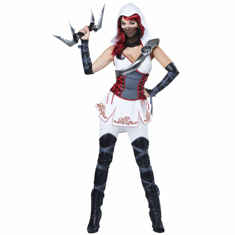 Stealth Ninja White Japanese Warrior Hooded Samurai Womens Costume