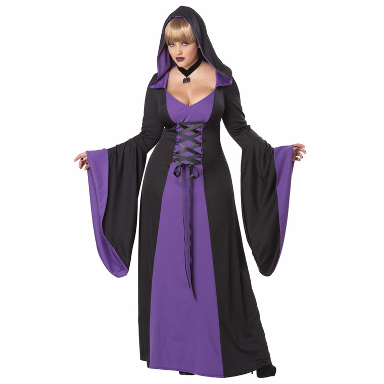 Deluxe Hooded Robe Puple Medieval Witch Gothic Vampire Womens Costume Plus