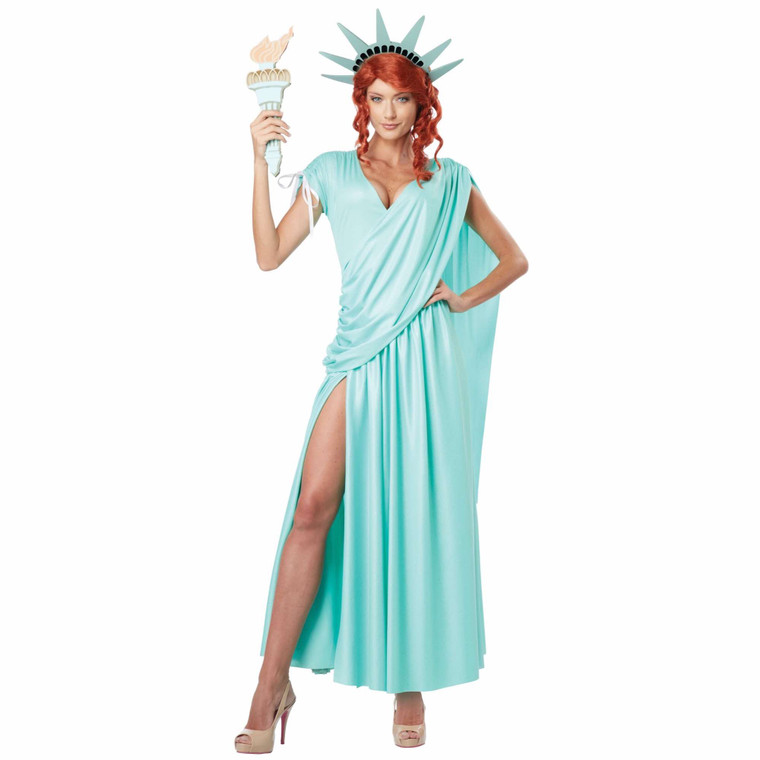 Lady Liberty Statue USA American Independence Day 4th July Womens Costume