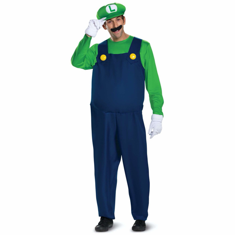 Luigi Deluxe Nintendo Super Mario Bros Video Game Plumber Mens Costume Plus 2XL