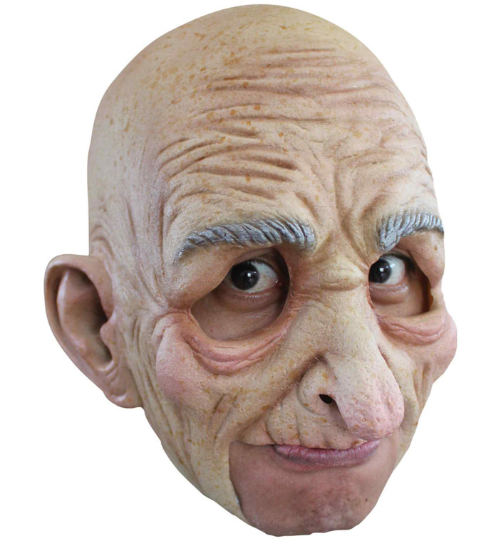 Old Man Grandpa Bald Elder Realistic Mens Costume Overhead Latex Chinless Mask