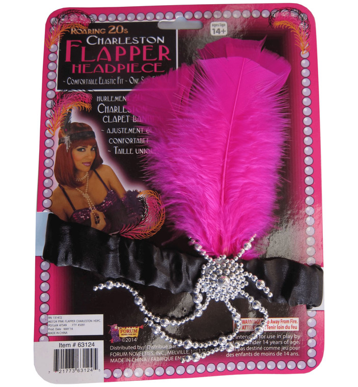 Charleston Flapper 20s Pink Black Feathers Womens Costume Headband Headpiece