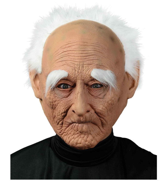 Creepy Old Man Grandpa Bald Elder Adult Mens Costume Latex 1/2 Mask With Hair