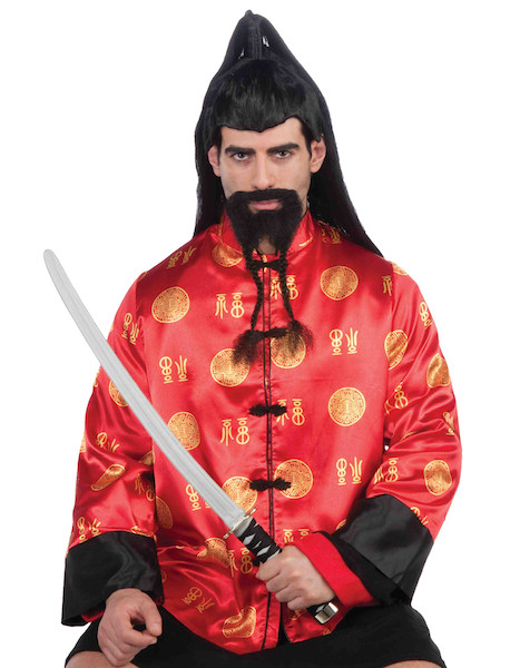 Ancient Asian Warrior Samurai Men Costume Black Braided Beard