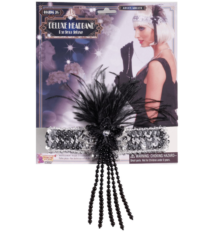 Charleston Flapper 1920s Peacock Deluxe Silver Sequin Women Costume Headpiece