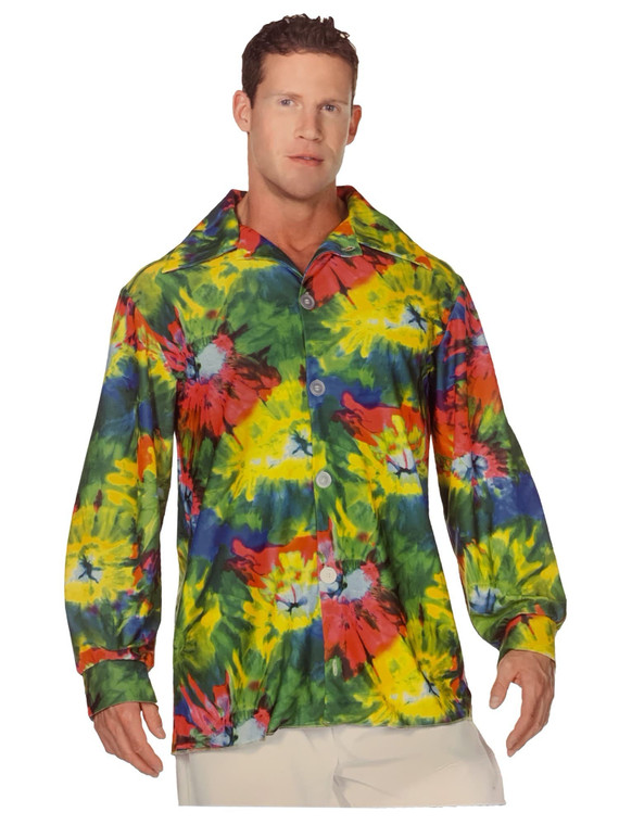 60’s Tie Dye 1960s 1970s Hippie Retro Groovy Mens Costume Long Sleeves Shirt