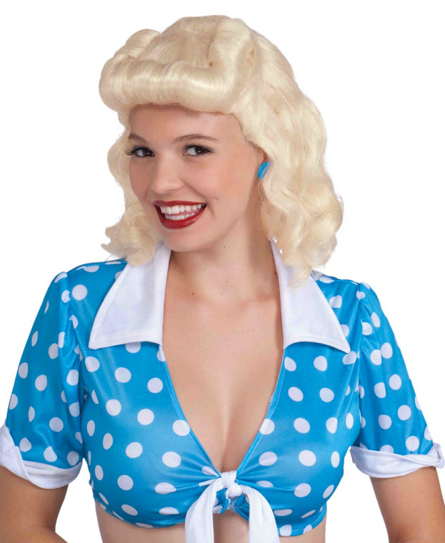 1940s Wartime Nurse Blonde Pin Up 50s Vintage Women Costume Wig