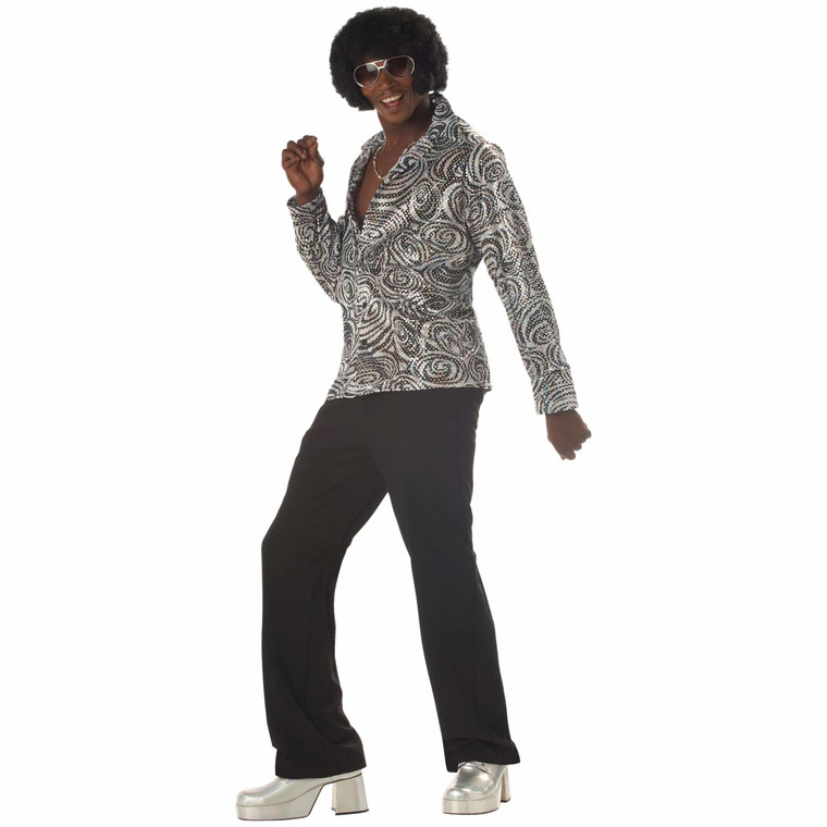 Groovy Disco 1960s 1970s Hippie Dance Adult Mens Costume Shirt & Afro Wig