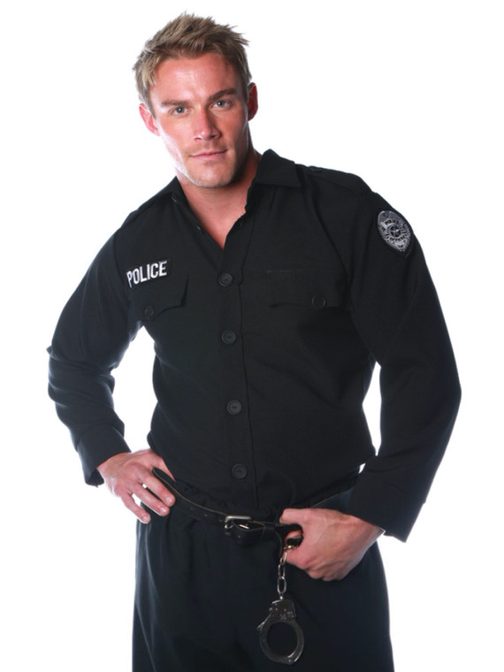 Police Officer Deluxe Cop Policeman Uniform Adult Mens Costume Shirts Top OS