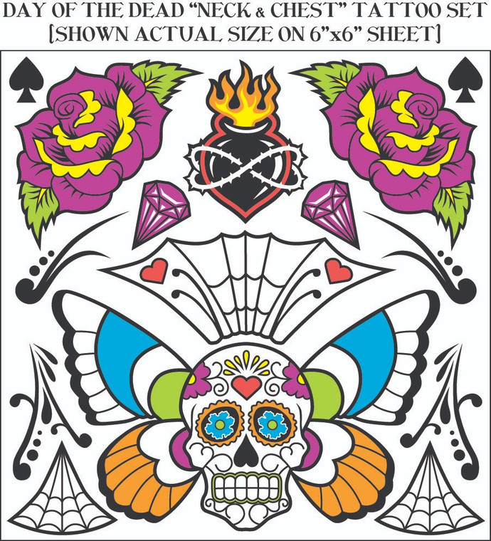 Day Of The Dead Senorita Mexican Sugar Skull Women Costume Body Chest Tattoos