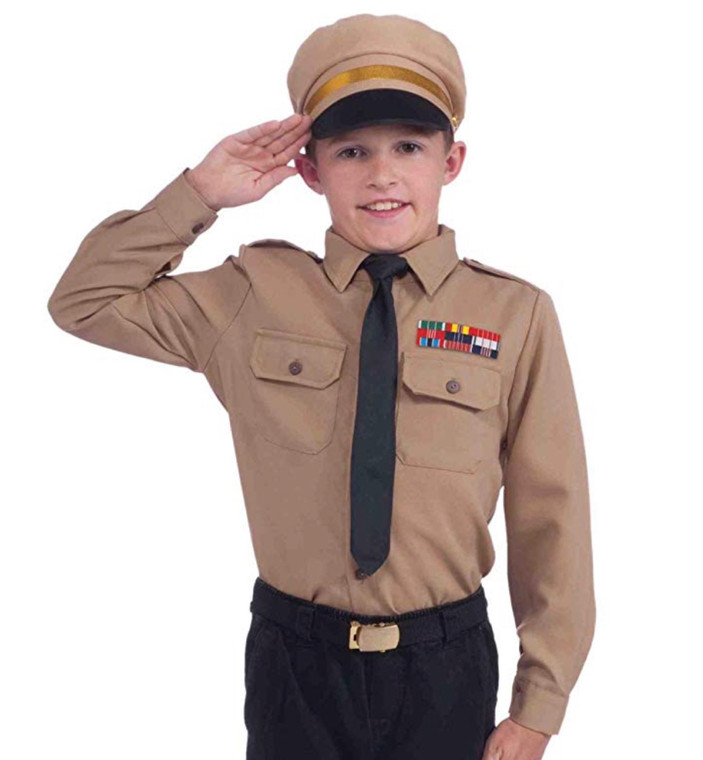 Army Soldier Military WW2 1940s Hero Hat Shirt Tie Book Week Boys Costume Kit