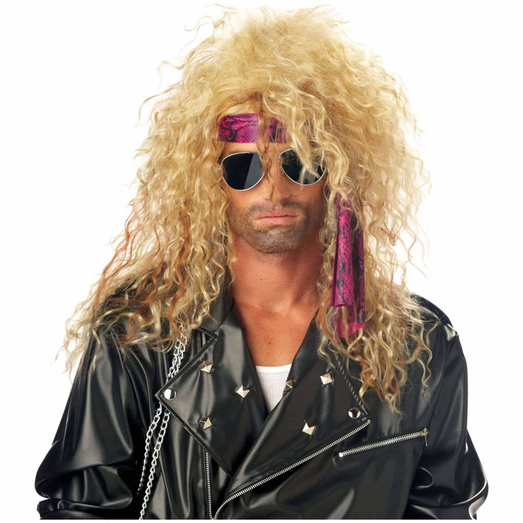 Heavy Metal Rocker Blonde 1980s Hard Rock Band Men Costume Wig