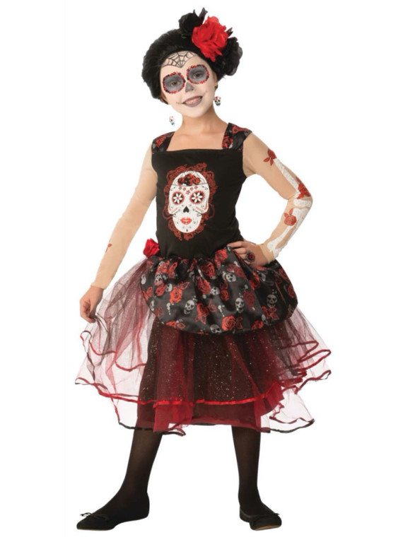 Rosa Senorita Day Of The Dead Mexican Spanish Skull Child Girls Costume