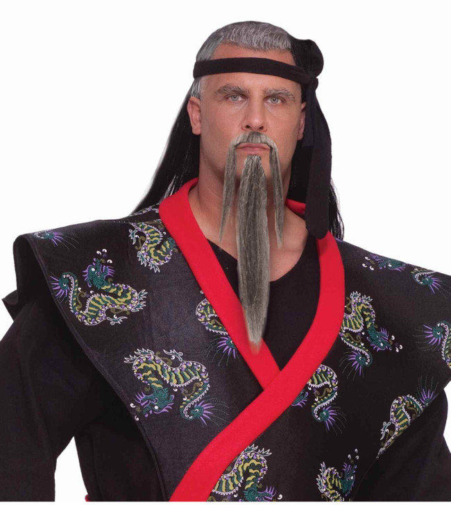 Samurai Japanese Sensai Master Warrior Men Costume Grey Beard Moustache
