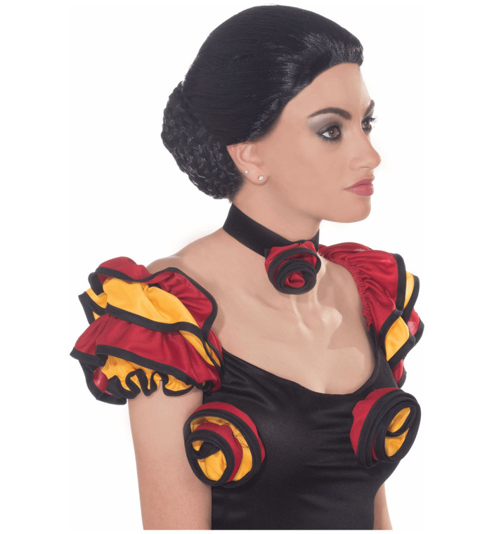 Spanish Dancer Mexican Rumba Flamenco Senorita Bun Black Women Costume Wig