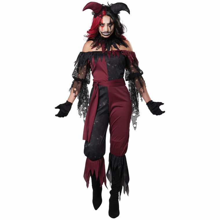 Psycho Jester Evil Harley Quinn Horror Clown Halloween Adult Womens Costume