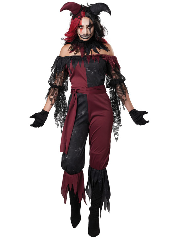 Psycho Jester Evil Harley Quinn Horror Clown Halloween Adult Womens Costume