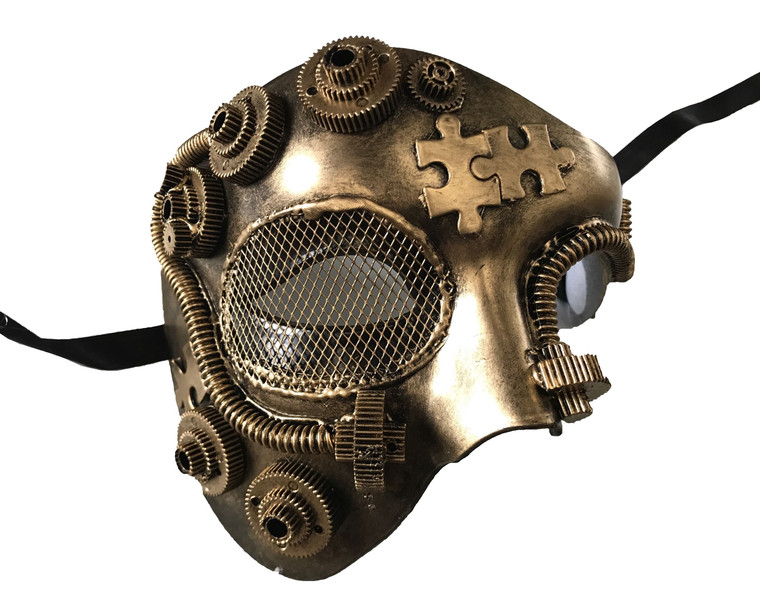 Steampunk Science Fiction Fantasy Gold Male Mens Costume Half Mask