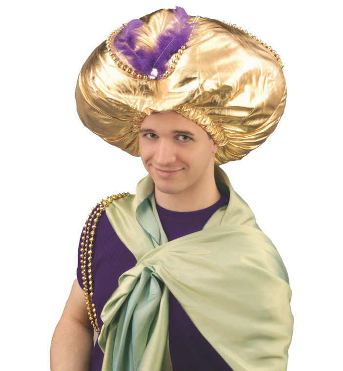 Genie Arabian Aladdin Sultan Ali Baba Men Costume Giant Gold Turban