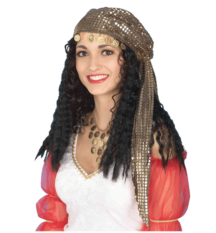 Gypsy Mystic Fortune Teller Women Costume Wig & Head Scarf