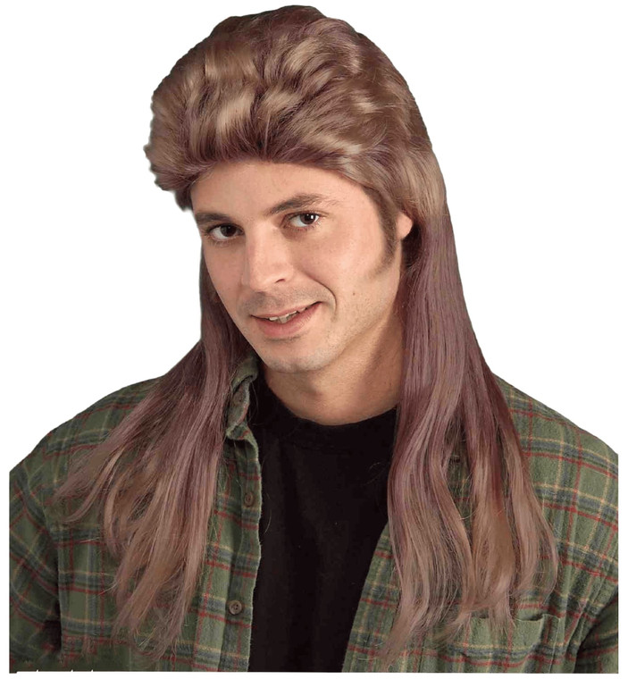 80s Mullet Redneck White Trash Bash Long Brown Bogan Rock Mens Costume Wig