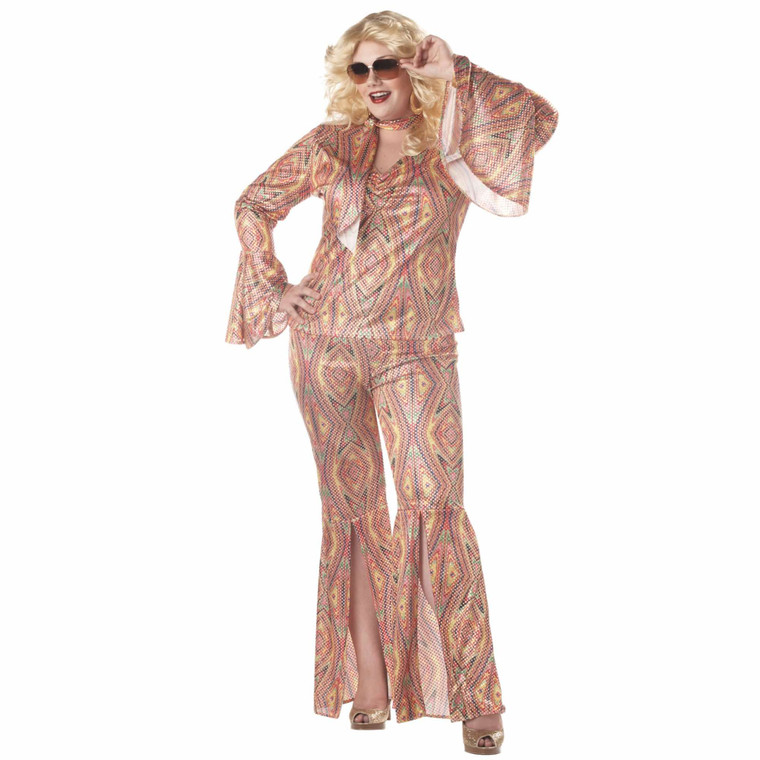 Discolicious 1960s 1970s Disco Hippie Hippy Dancing Fox Womens Costume Plus
