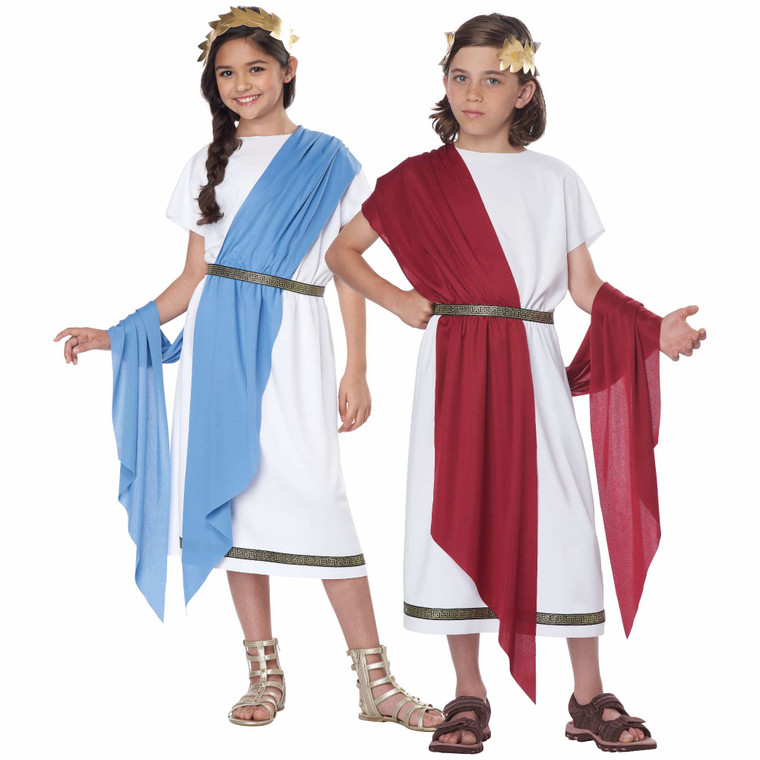 Basic Toga Red & Blue Shawls Greek Roman Ancient Book Week Girls Boys Costume