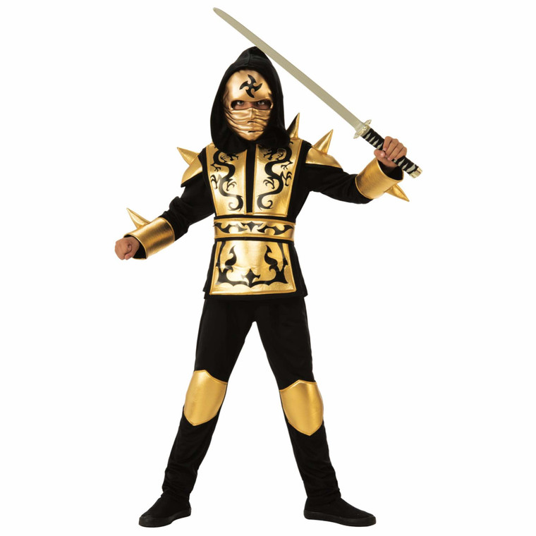 Gold Dragon Ninja Japanese Warrior Stealth Book Week Child Boys Costume