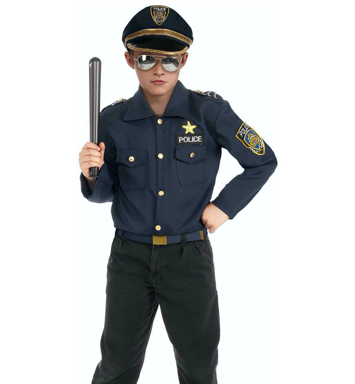 Police Officer Cop Policeman Uniform Book Week Child Boys Costume Hat & Shirt