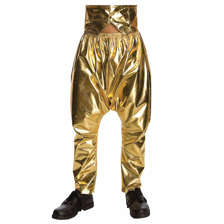 Gold 1980s Hip Hop Rapper Men Costume Pants