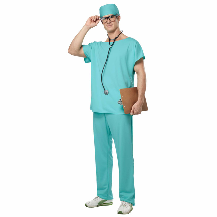 Doctor Scrubs Hospital Surgical Uniform Surgeon Mens Costume & Stethoscope