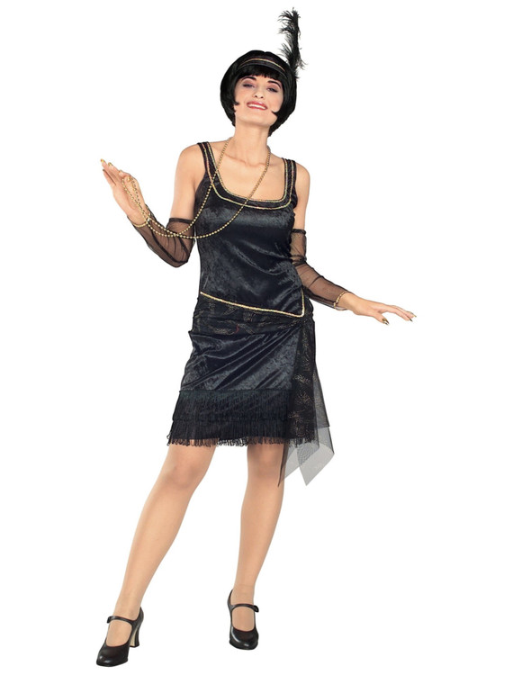 Speak Easy Flapper 1920s Gatsby Jazz Deluxe Black Dress Adult Womens Costume