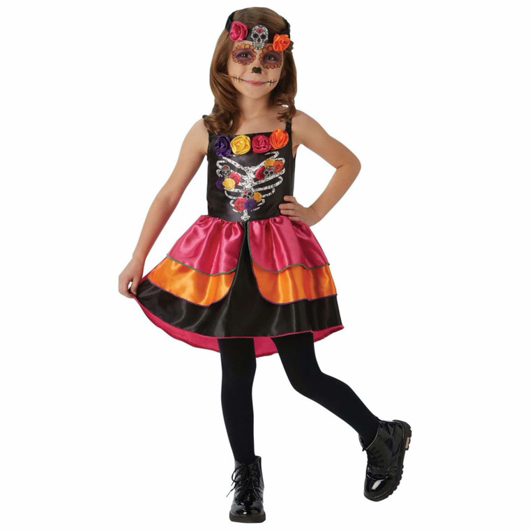 Sugar Skull Day Of The Dead Senorita Spanish Mexican Tween Girls Costume 9-10Y