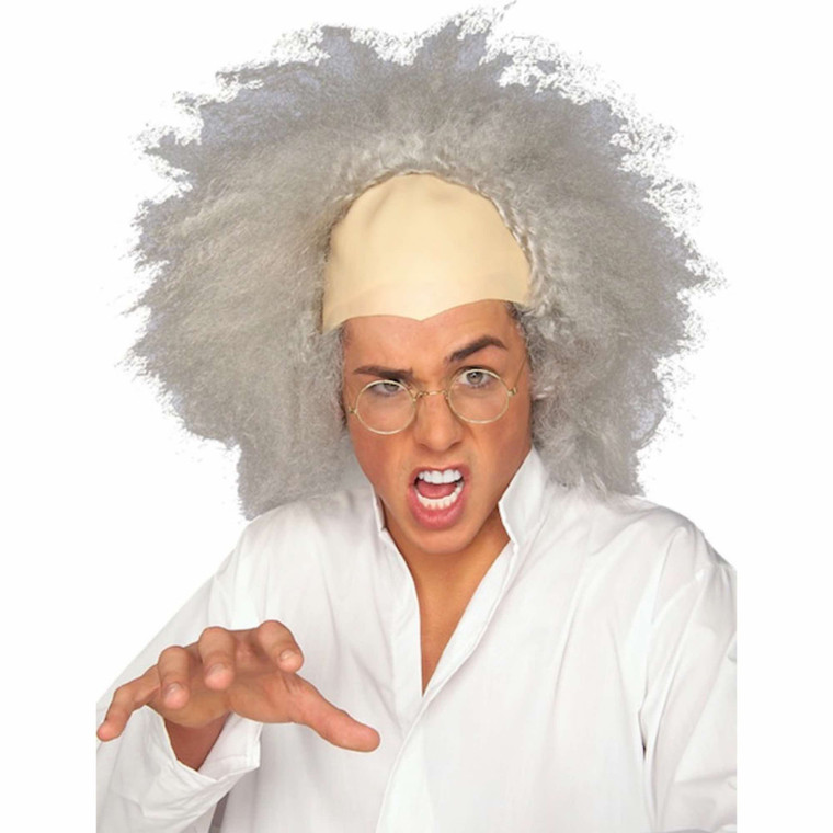 Mad Scientist Frizzy Einstein Bald Costume Men Wig